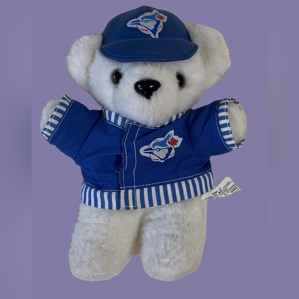 Toronto Blue Jays merchandise souvenir white bear in branded hat and jacket